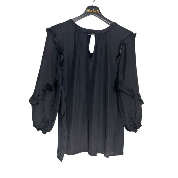 Dolan Black Ruffled Trim Keyhole Blouse S - Picture 4 of 13